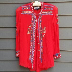 Vintage Collection Red Boho Blouse With Embroidery Size XS